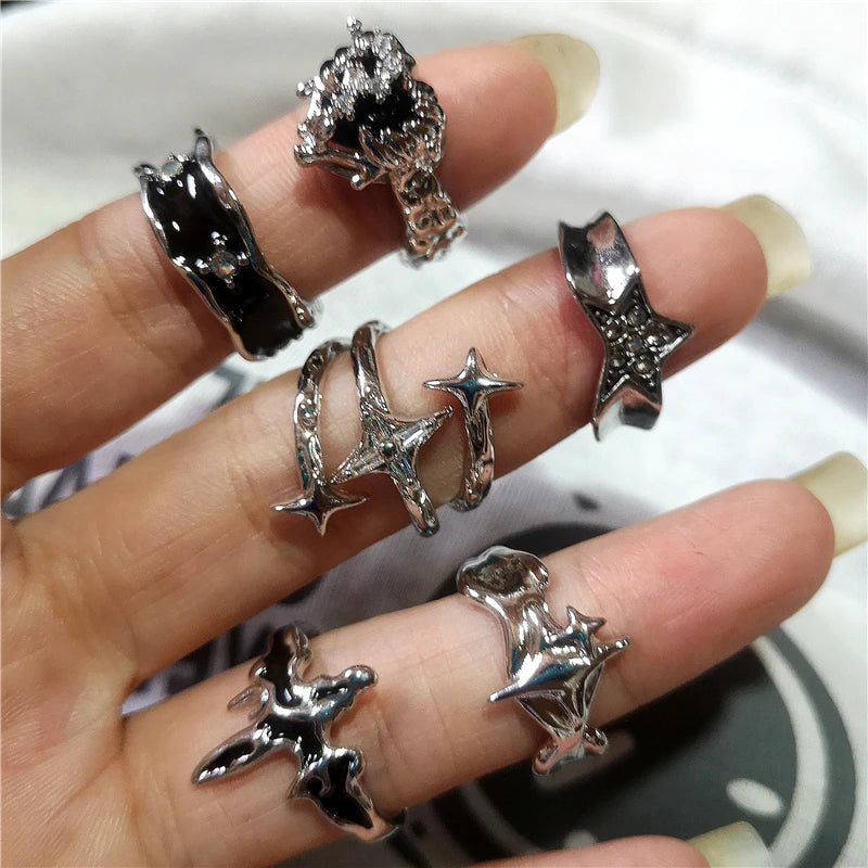 Black Aesthetic Open Rings Y2K