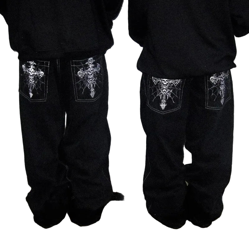 American Gothic Rock Skeleton Pattern Oversized Y2K