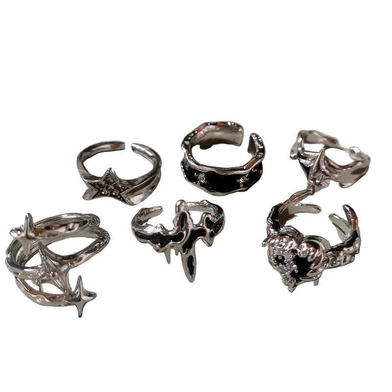 Black Aesthetic Open Rings Y2K