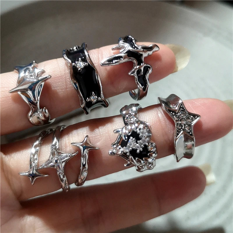 Black Aesthetic Open Rings Y2K