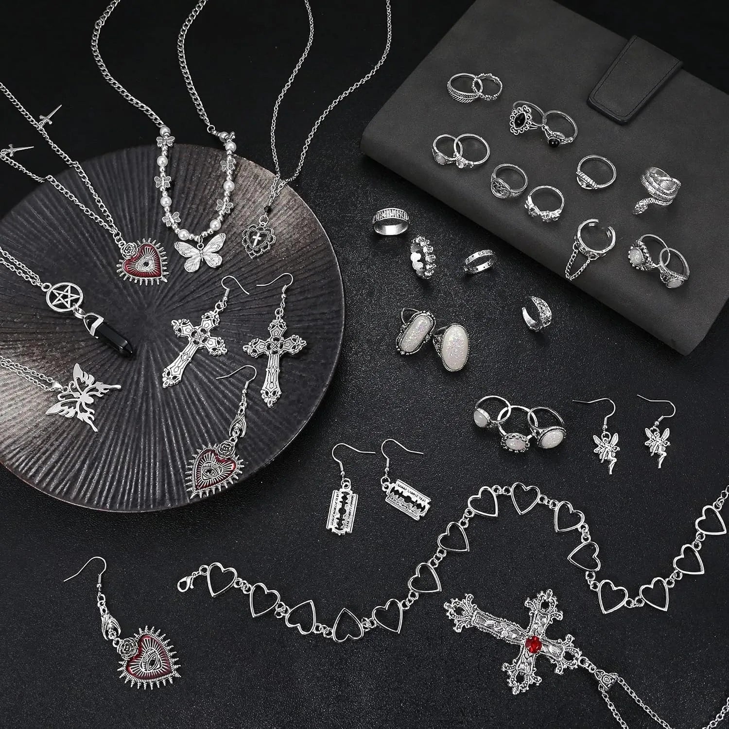 33Pcs Necklace Goth Earrings Y2k
