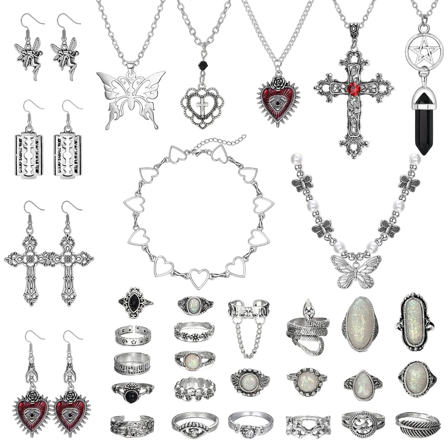 33Pcs Necklace Goth Earrings Y2k