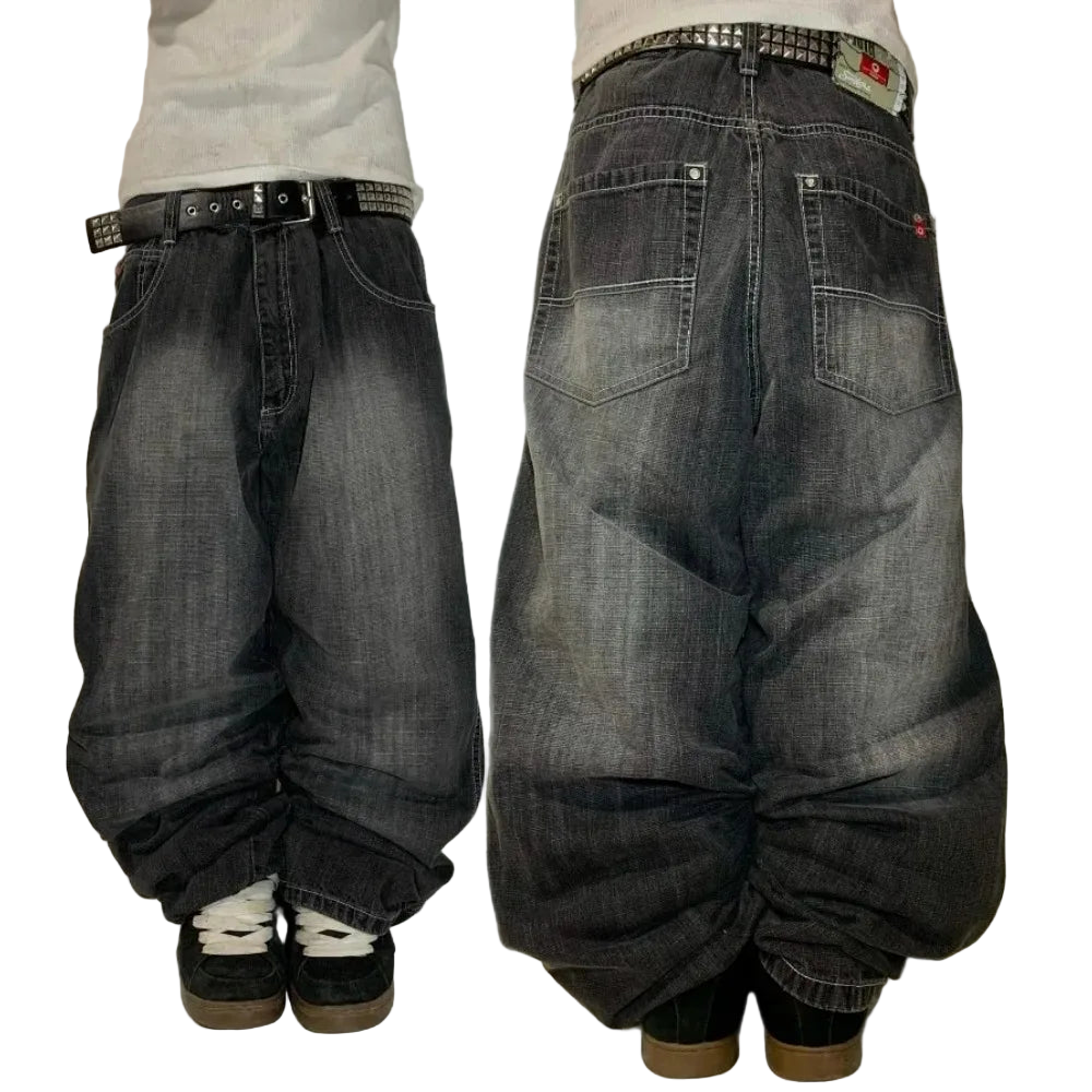 Black Solid Jeans Y2K Street Wear